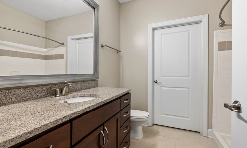 bathroom showing decor and a large mirror