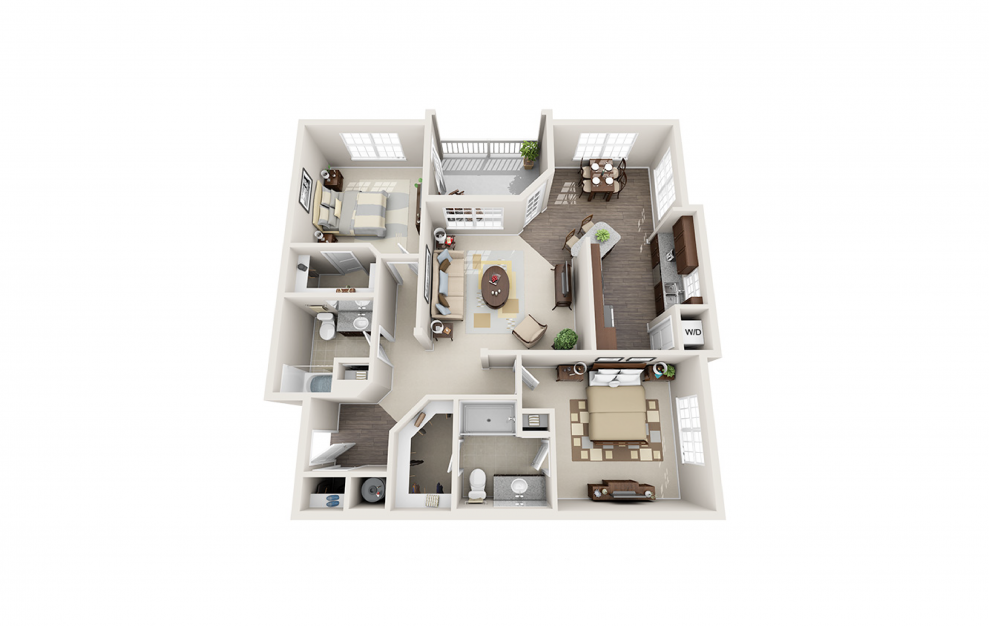 B2 - 2 bedroom floorplan layout with 2 baths and 1248 square feet.