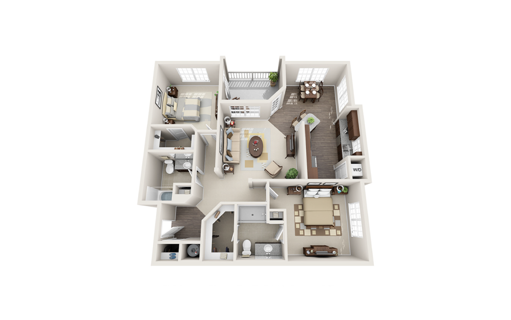 B2 - 2 bedroom floorplan layout with 2 bathrooms and 1248 square feet