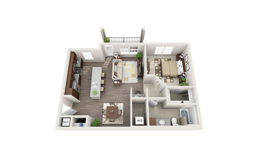 A2 - 1 bedroom floorplan layout with 1 bathroom and 906 square feet