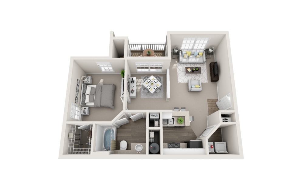 Bobwhite - 1 bedroom floorplan layout with 1 bathroom and 815 square feet