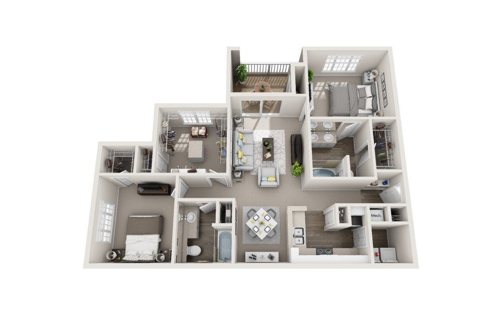 Sparrow - 2 bedroom floorplan layout with 2 bathrooms and 1343 square feet